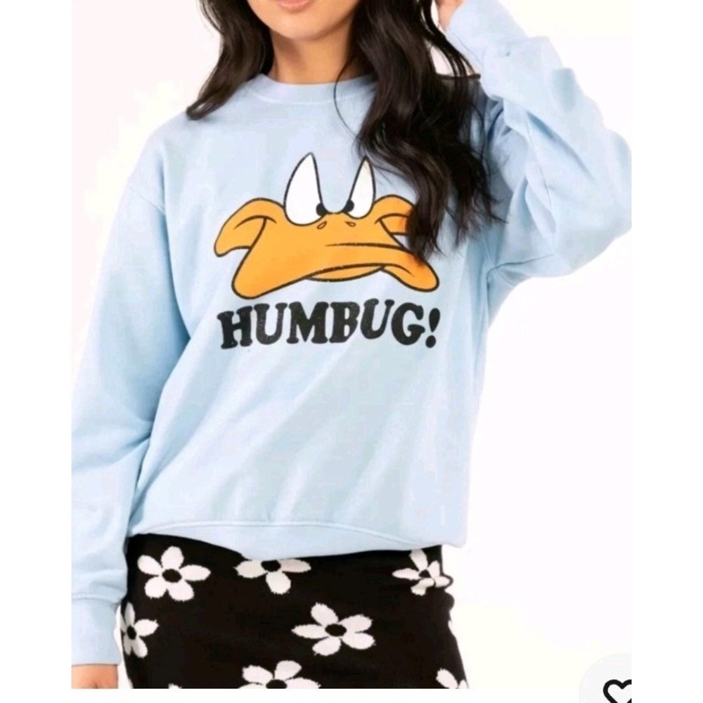 Looney Tunes Daffy Duck Humbug Sweatshirt Oversized Womens large pre owned blue